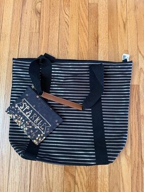 Victoria's Secret Black and Copper Striped Tote with 'Sparkle' Pouch